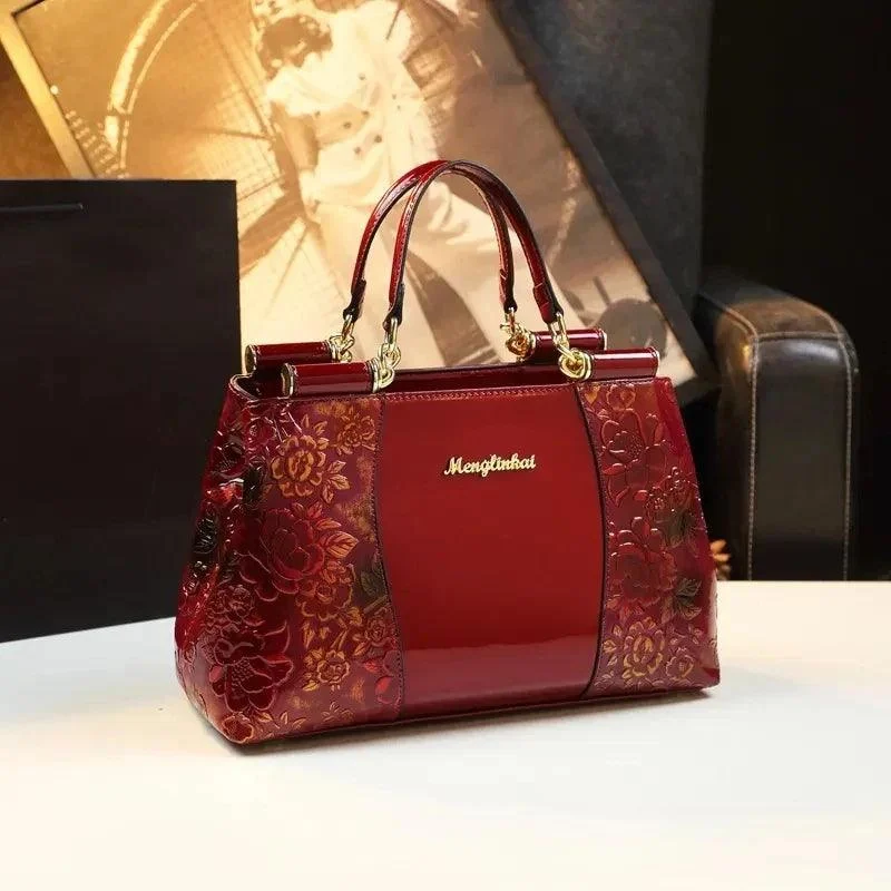 Women Shine Flower Pattern Female Handbags - Glova