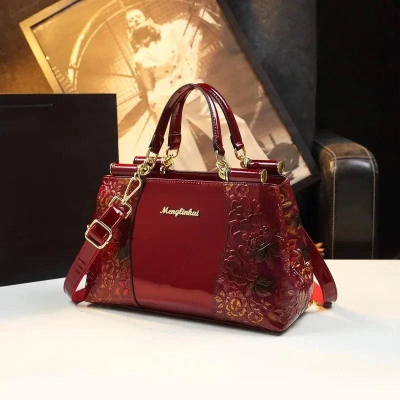 Women Shine Flower Pattern Female Handbags - Glova