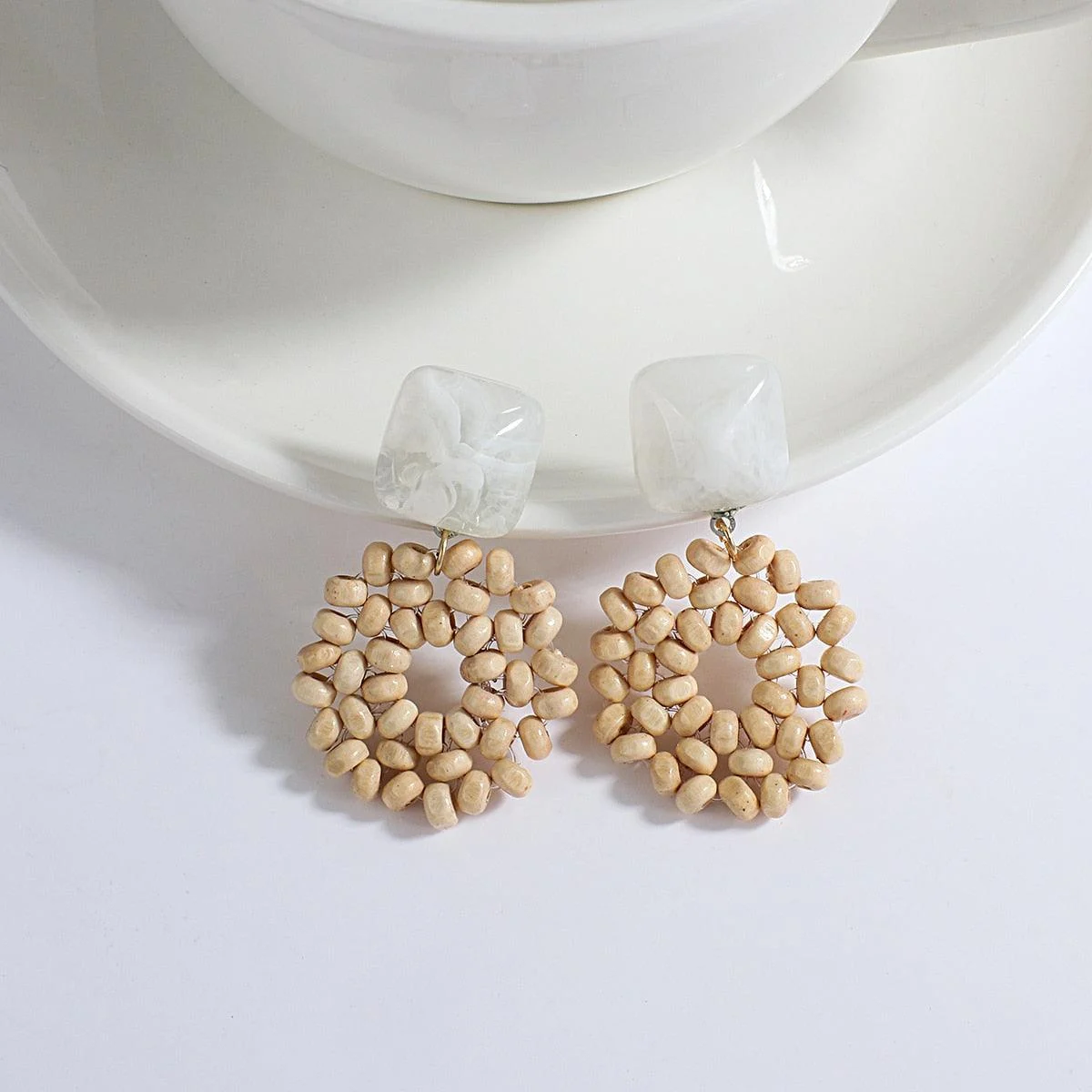 Wooden Beads and Rattan Boho Earrings - Glova