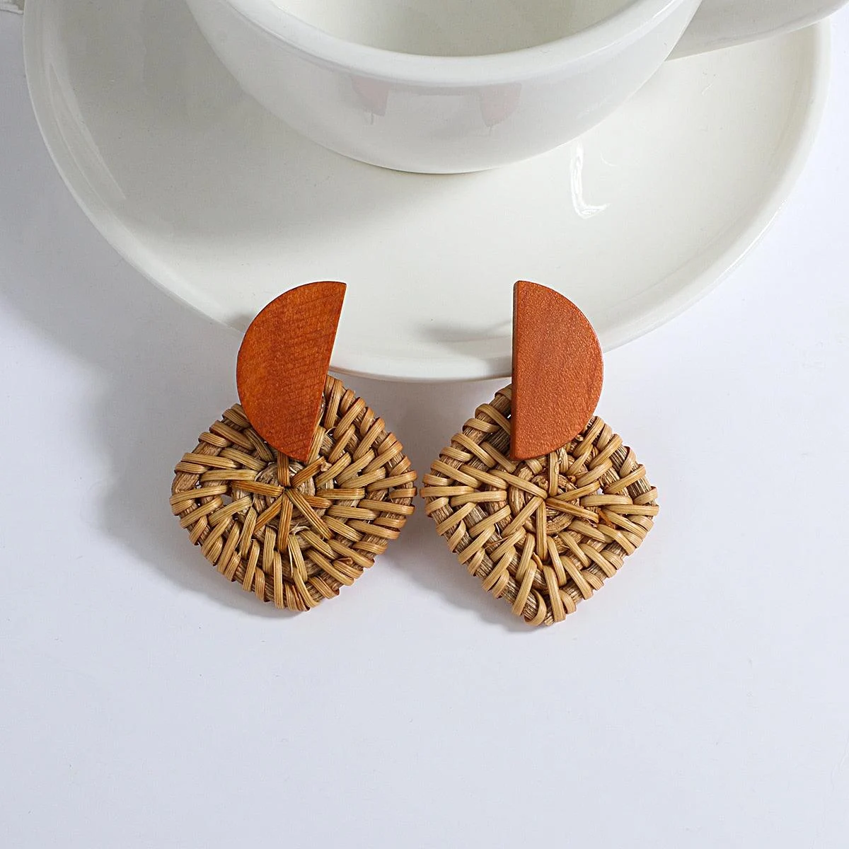 Wooden Beads and Rattan Boho Earrings - Glova