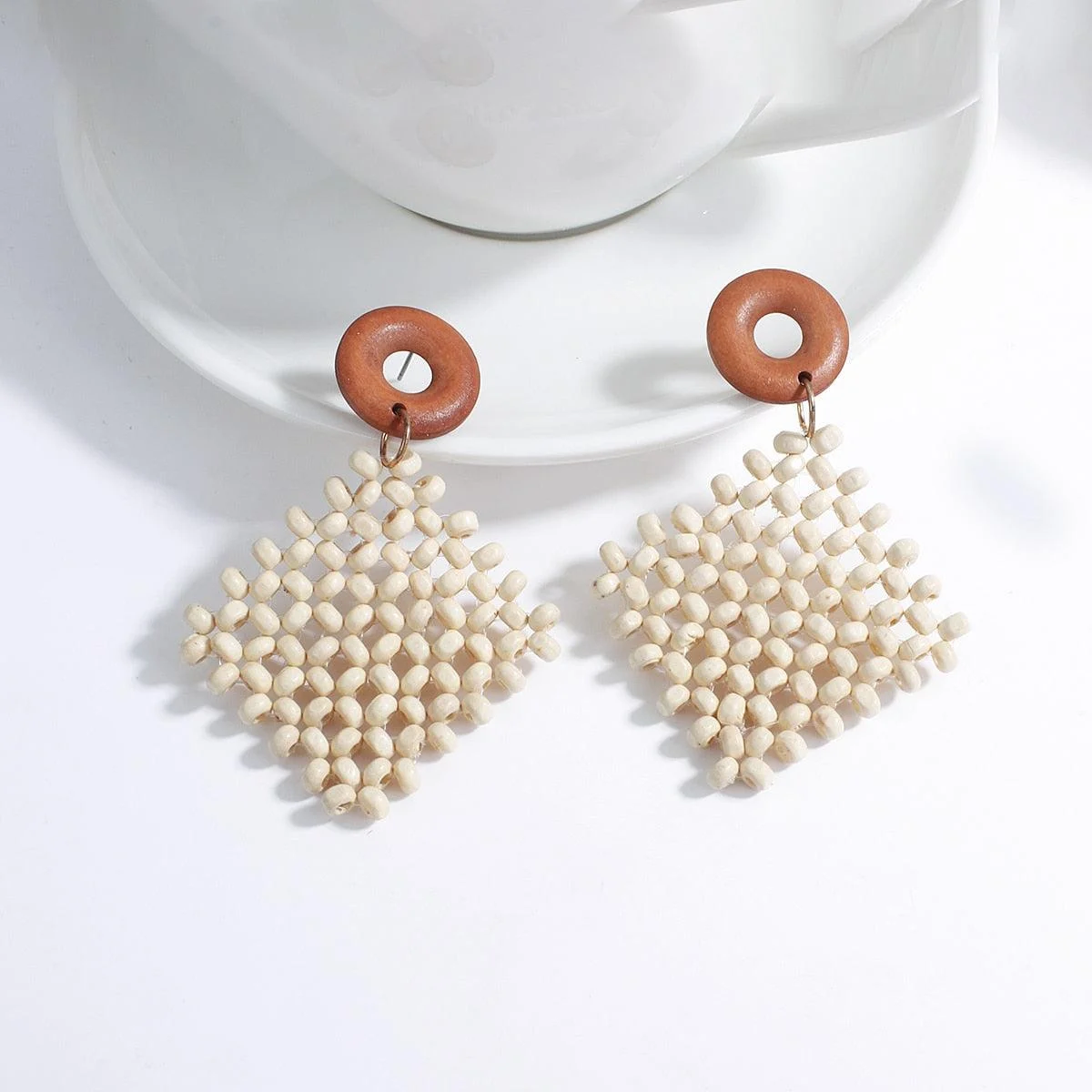 Wooden Beads and Rattan Boho Earrings - Glova