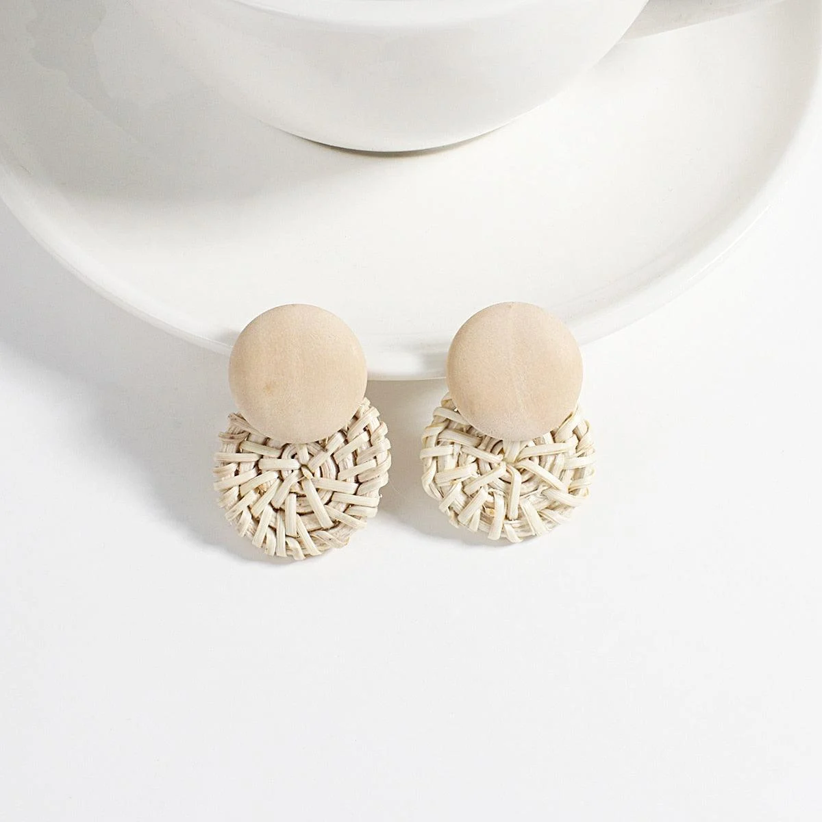 Wooden Beads and Rattan Boho Earrings - Glova