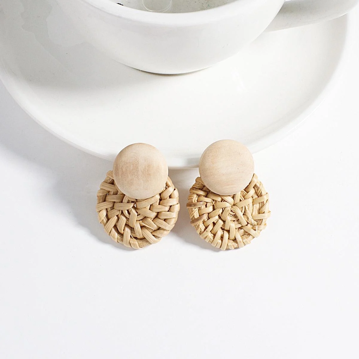 Wooden Beads and Rattan Boho Earrings - Glova