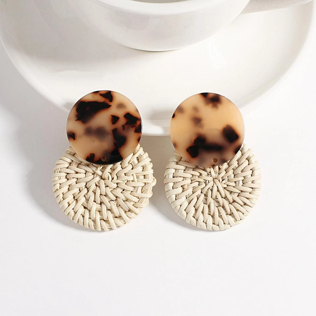 Wooden Beads and Rattan Boho Earrings - Glova