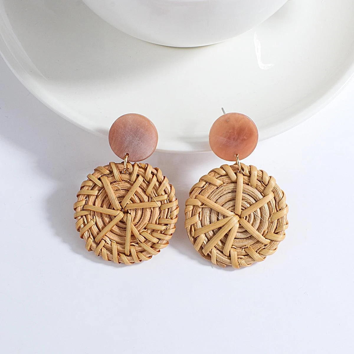 Wooden Beads and Rattan Boho Earrings - Glova