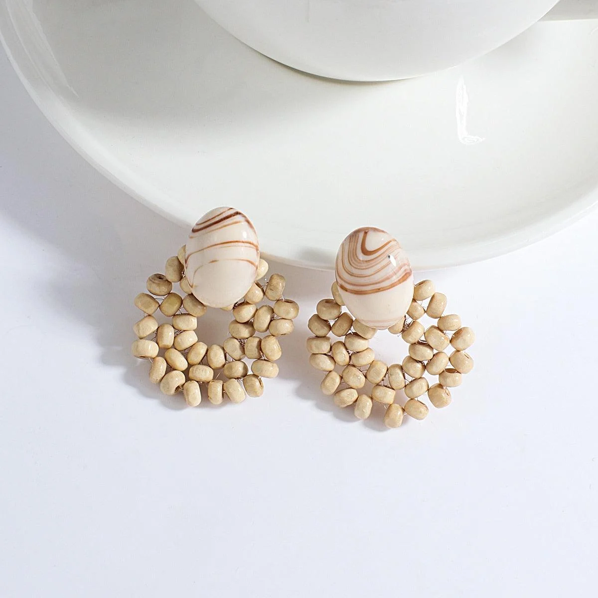 Wooden Beads and Rattan Boho Earrings - Glova