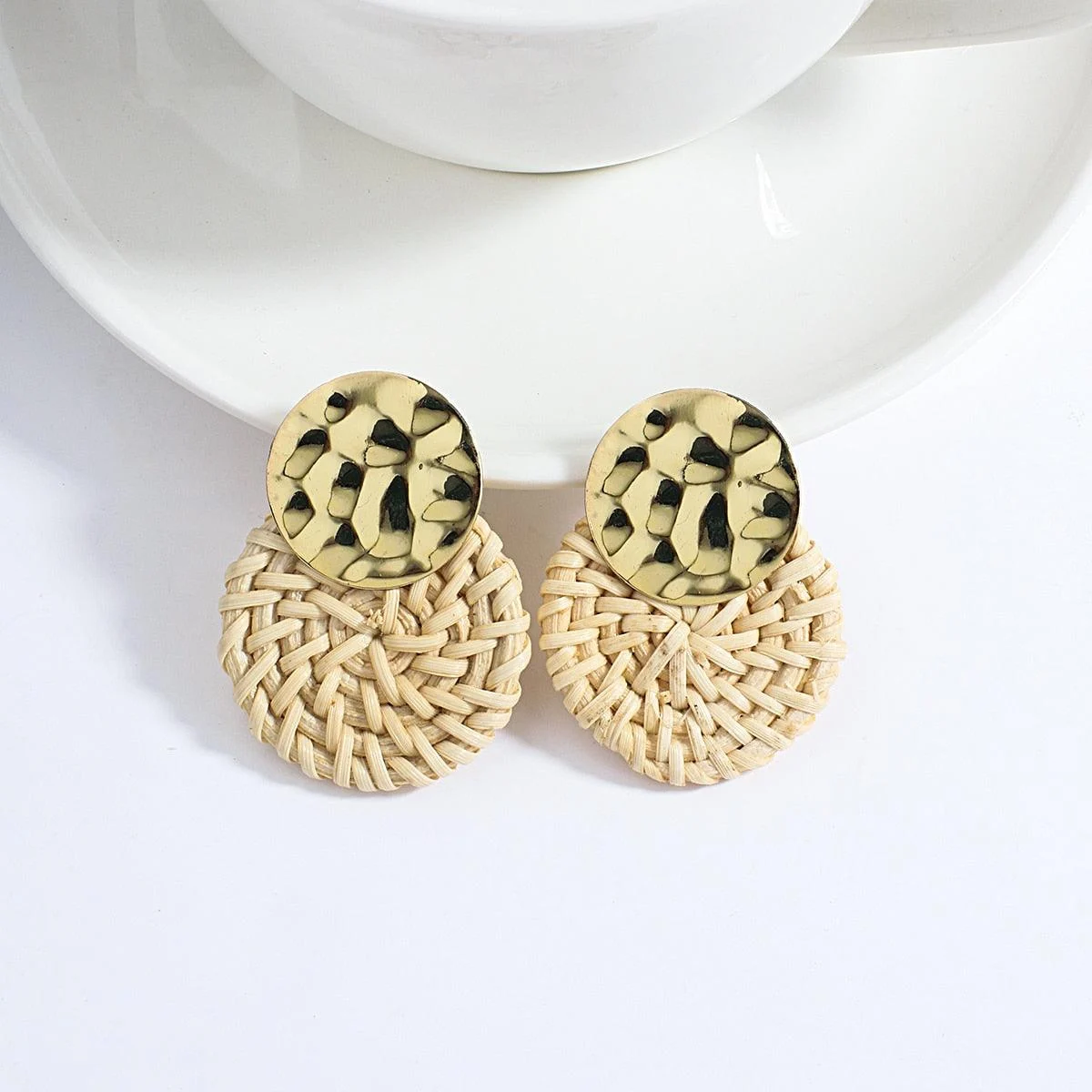 Wooden Beads and Rattan Boho Earrings - Glova