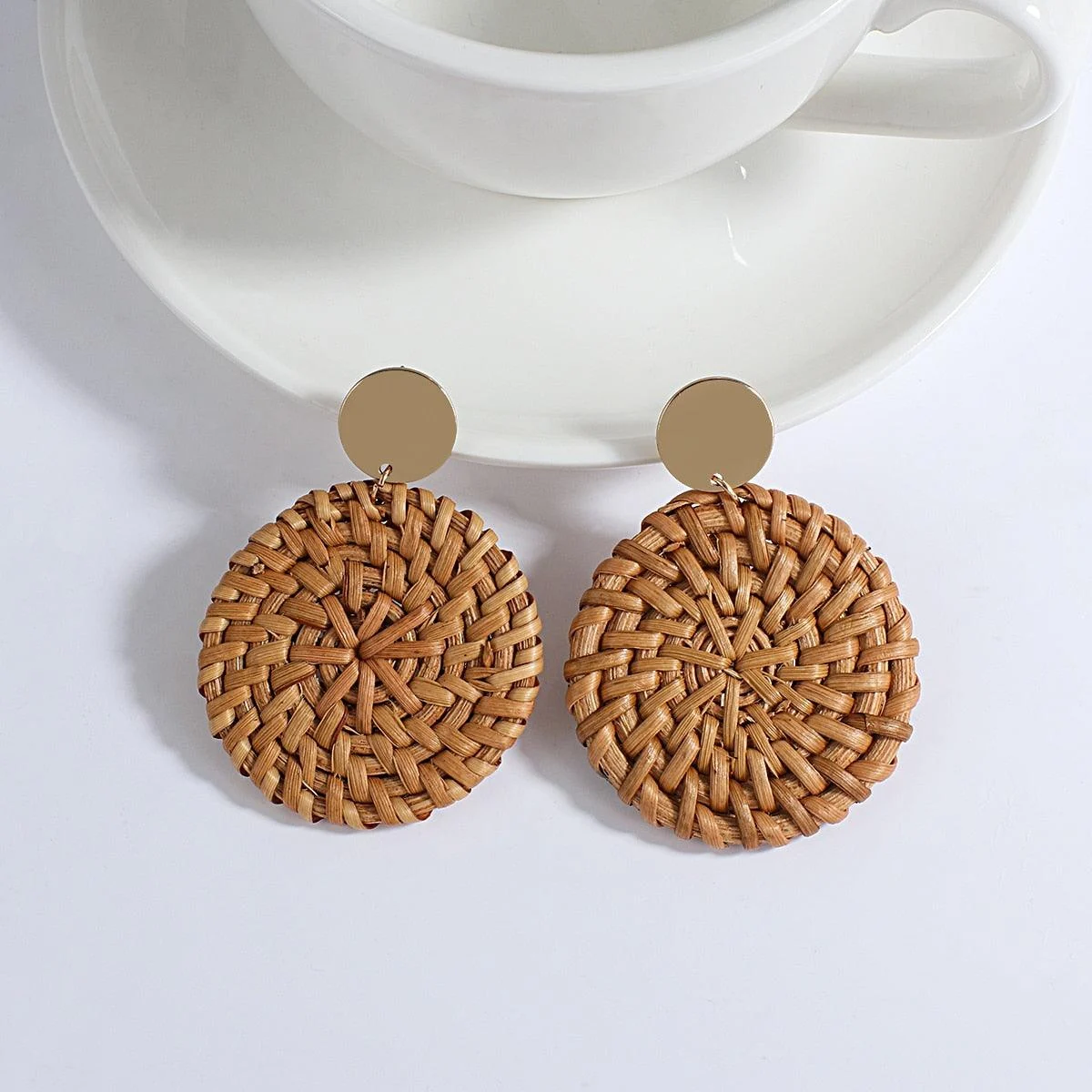 Wooden Beads and Rattan Boho Earrings - Glova