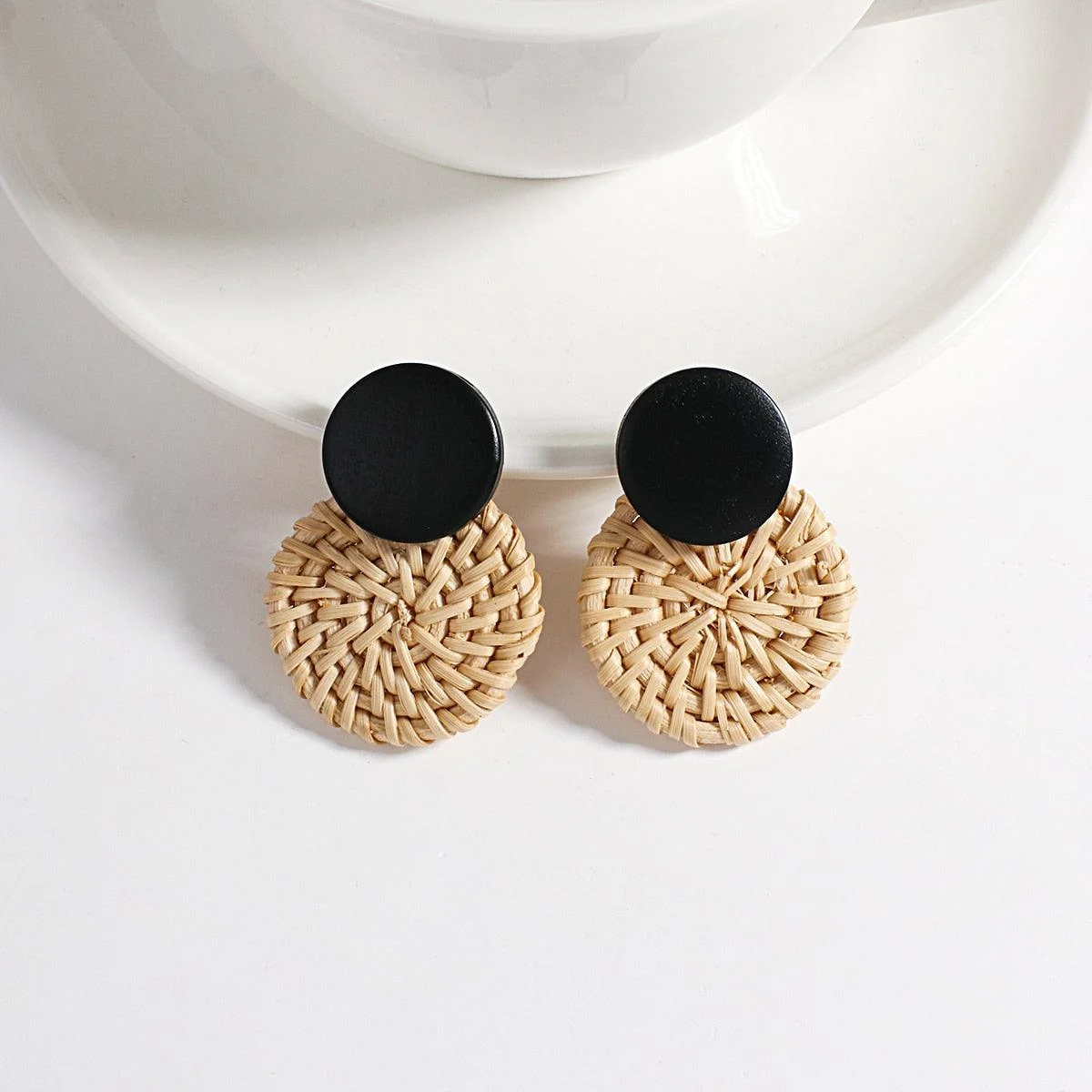 Wooden Beads and Rattan Boho Earrings - Glova