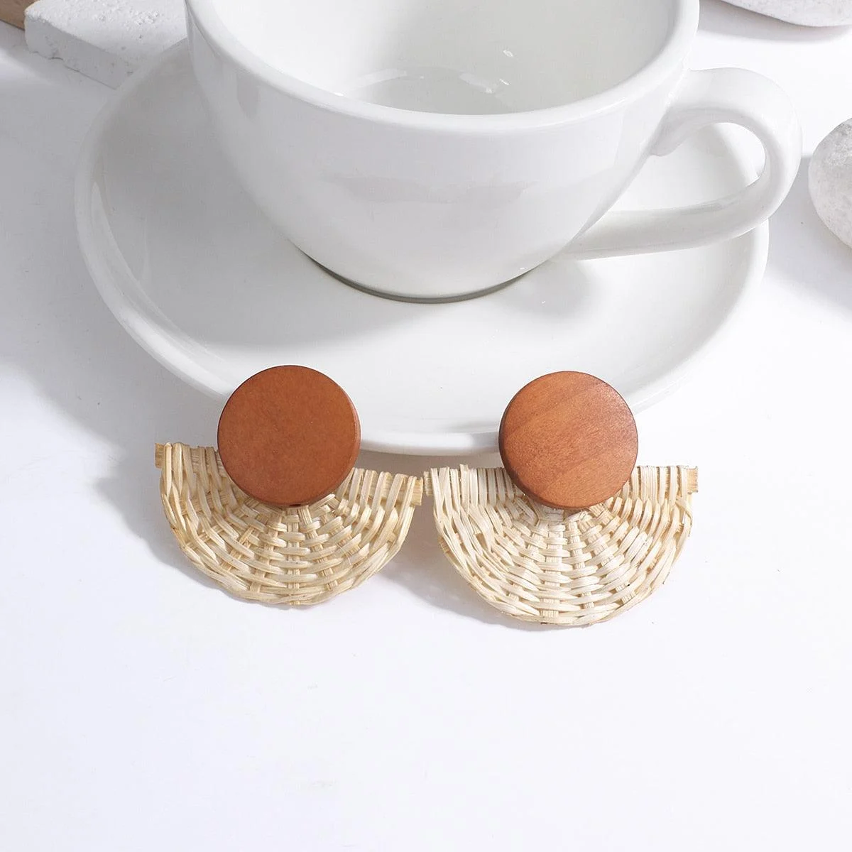 Wooden Beads and Rattan Boho Earrings - Glova