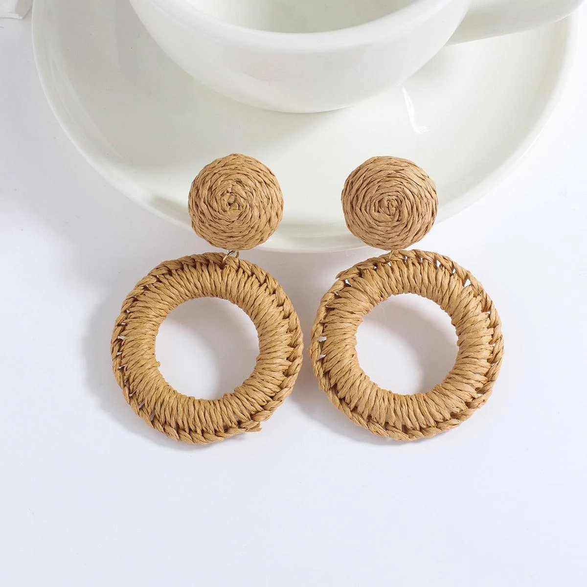 Wooden Beads and Rattan Boho Earrings - Glova