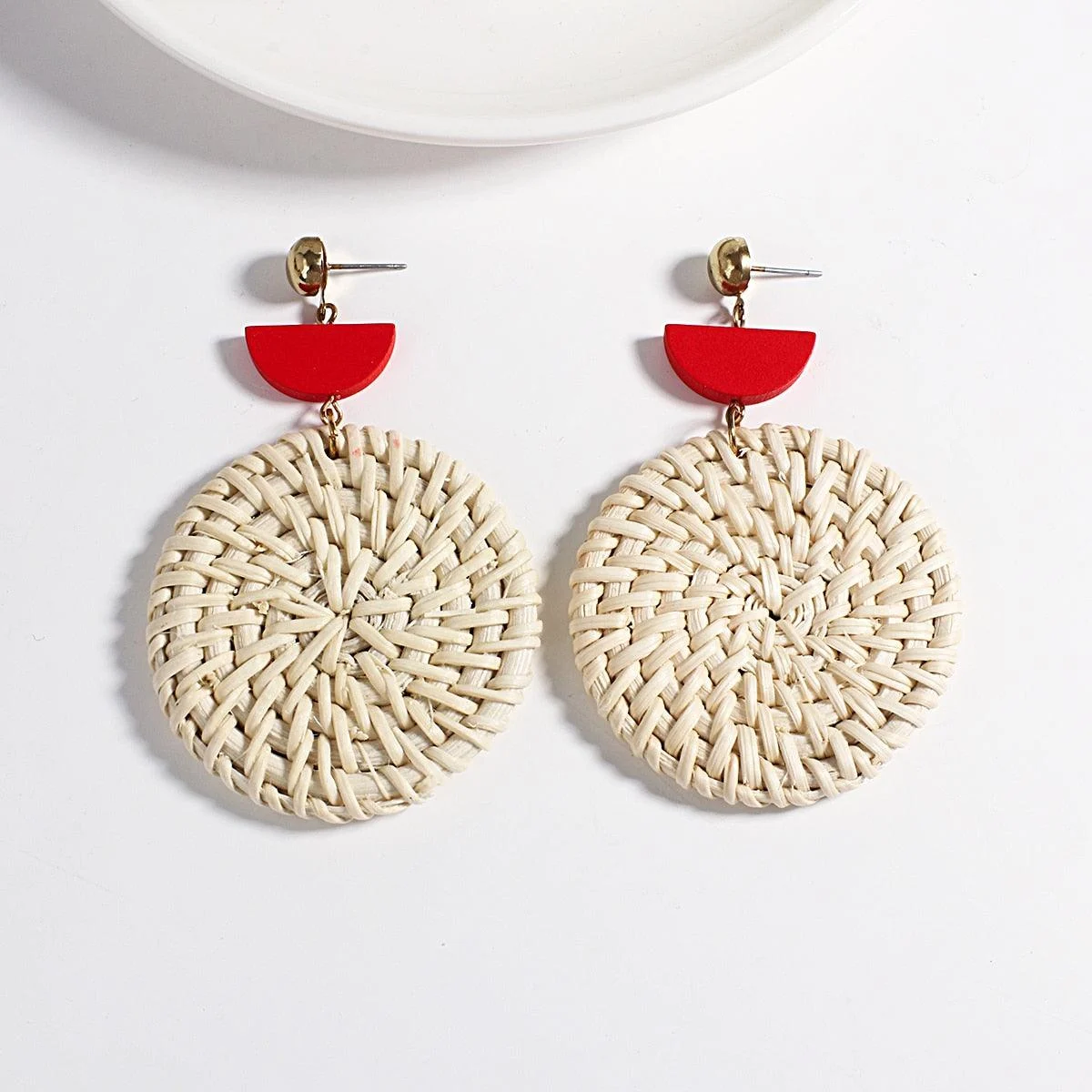 Wooden Beads and Rattan Boho Earrings - Glova