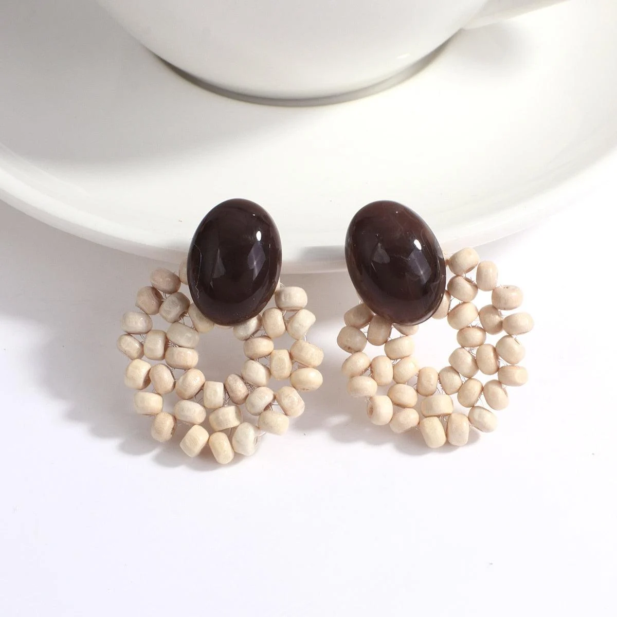 Wooden Beads and Rattan Boho Earrings - Glova