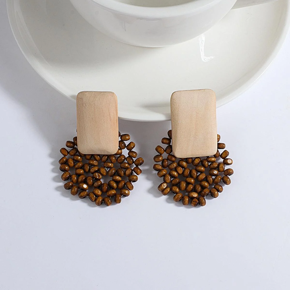 Wooden Beads and Rattan Boho Earrings - Glova