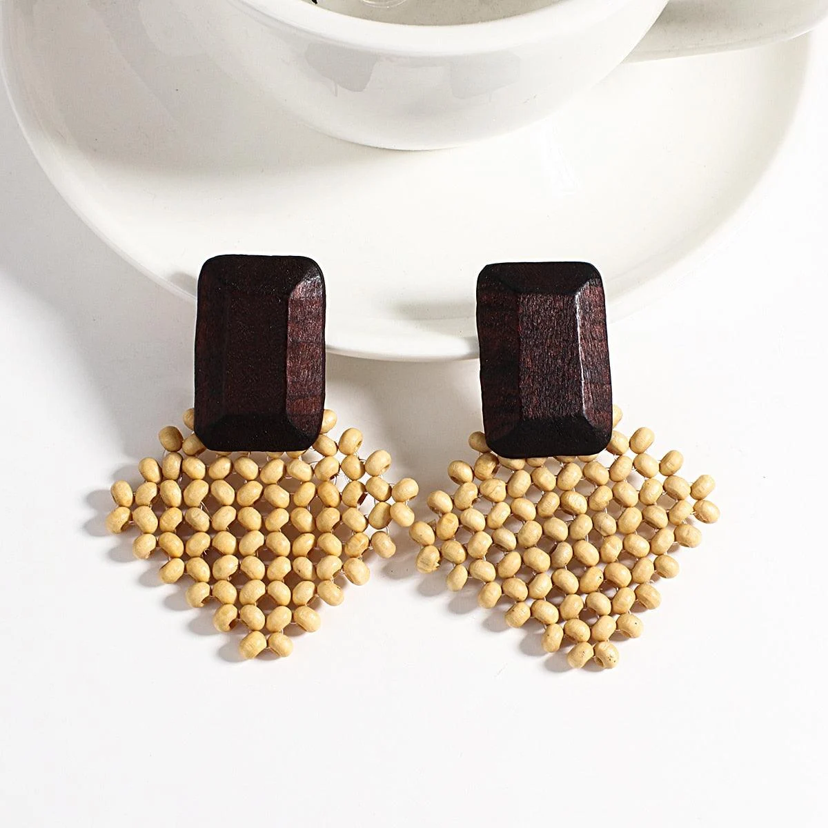 Wooden Beads and Rattan Boho Earrings - Glova