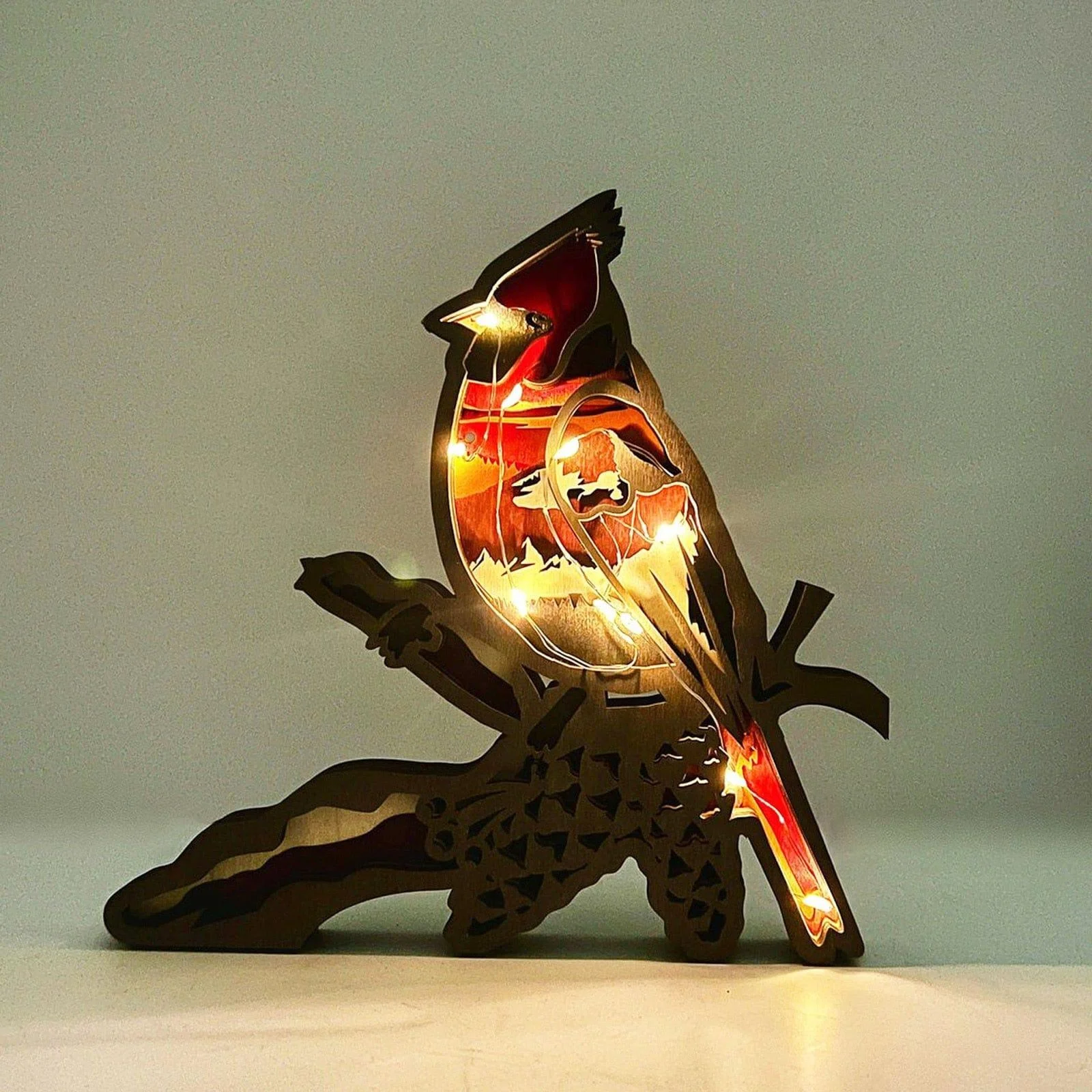 Wooden Bird Figurine with LED Lights - Glova