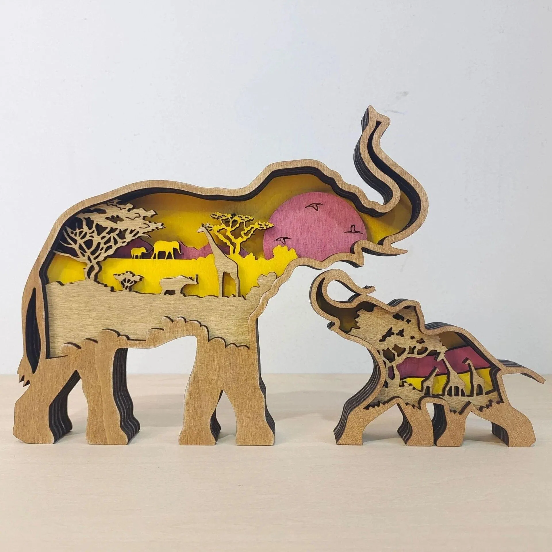 Wooden Elephant Figurine With LED Lights - Glova