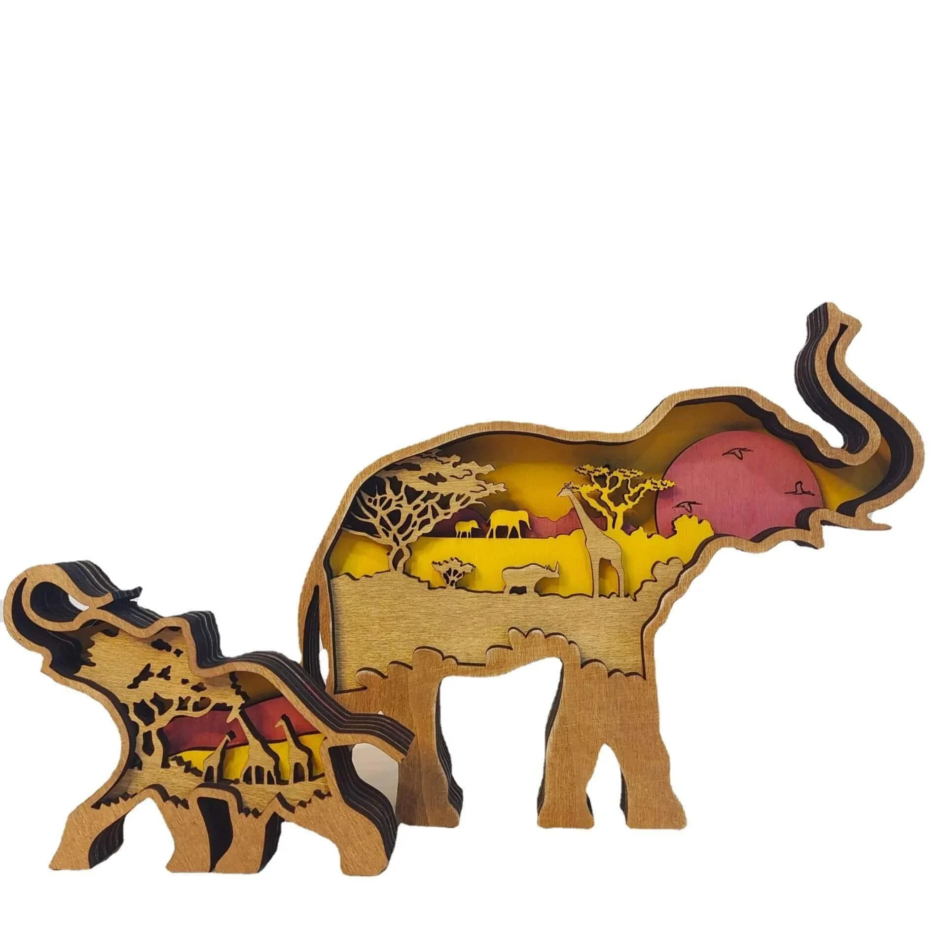 Wooden Elephant Figurine With LED Lights - Glova