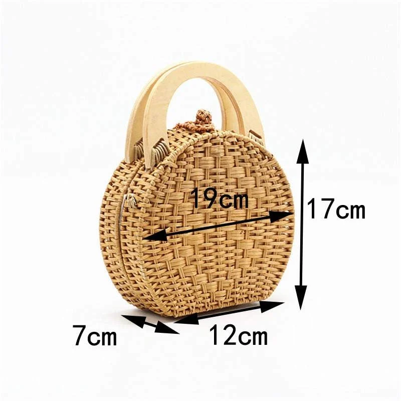 Wooden Handle Circle Straw Rattan Shoulder Bag - 2 Colors - Glova