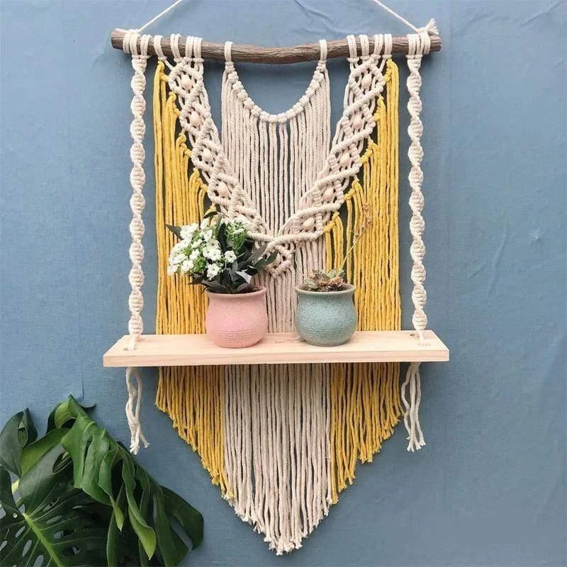 Wooden Macrame Hanging Shelf - Glova