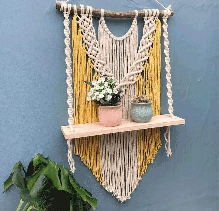 Wooden Macrame Hanging Shelf - Glova