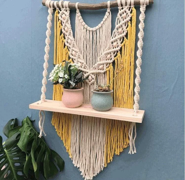 Wooden Macrame Hanging Shelf - Glova