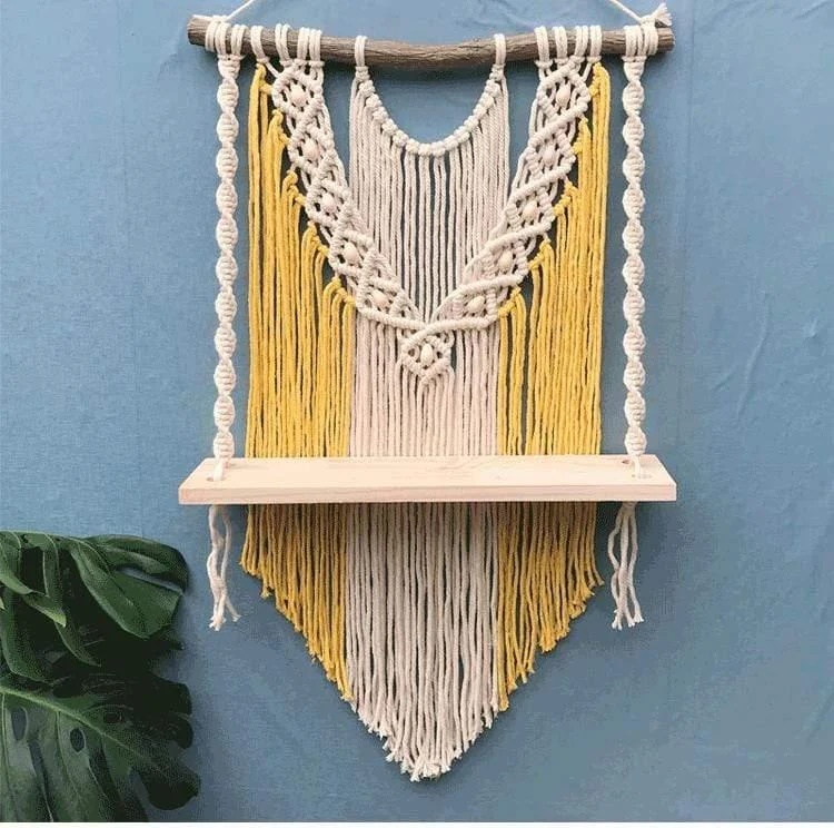 Wooden Macrame Hanging Shelf - Glova