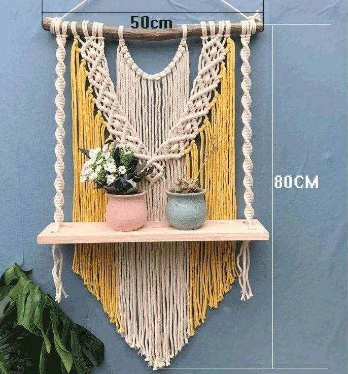 Wooden Macrame Hanging Shelf - Glova