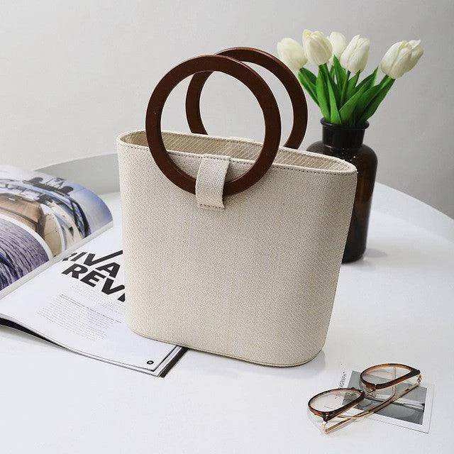 Wooden Ring Handle Tote Bag - 5 Colors - Glova