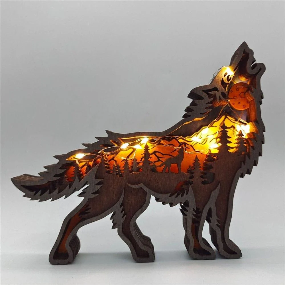 Wooden Wolf Figurine with LED Lights - Glova