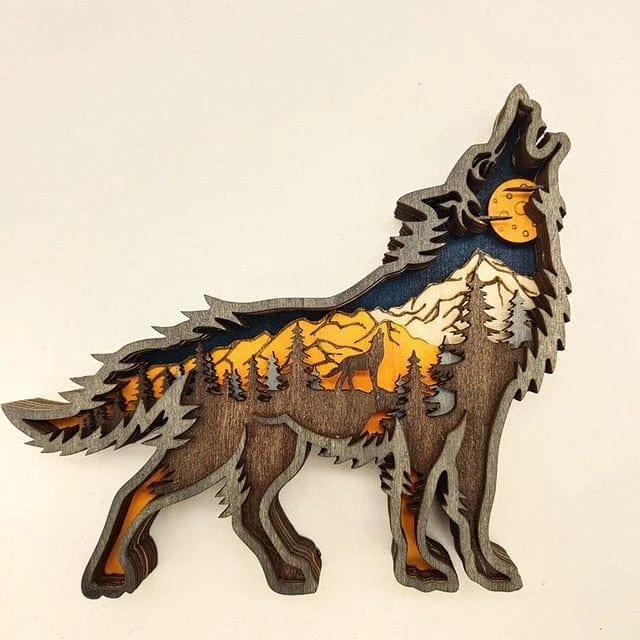 Wooden Wolf Figurine with LED Lights - Glova