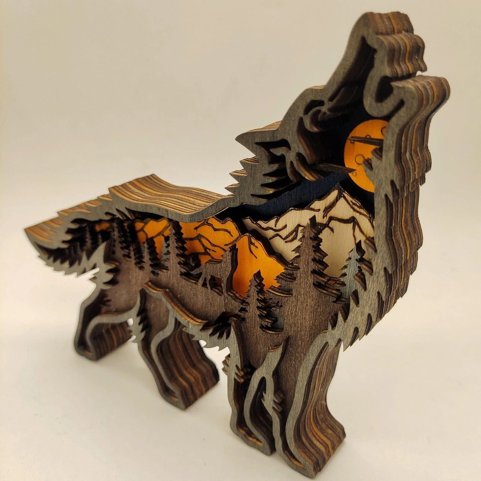 Wooden Wolf Figurine with LED Lights - Glova