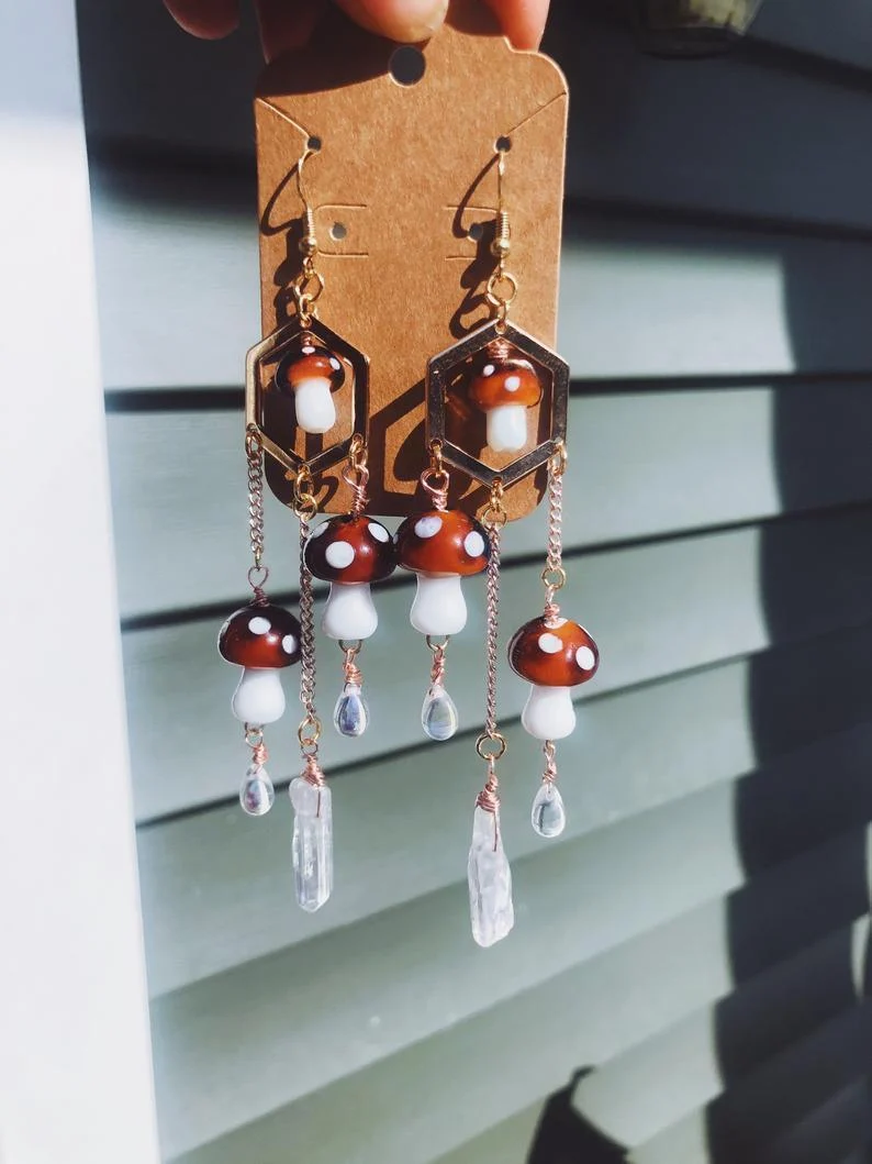 Woodland Mushroom Drop Earrings - Glova