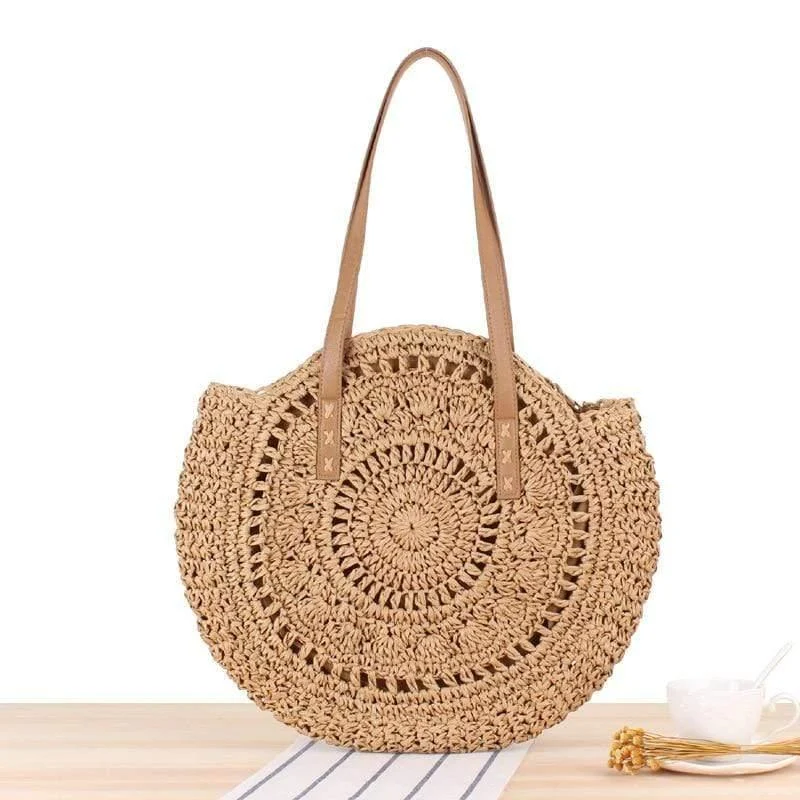 Woven Straw Circular Shoulder Bag - Glova