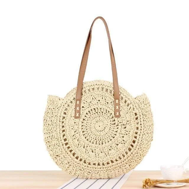 Woven Straw Circular Shoulder Bag - Glova