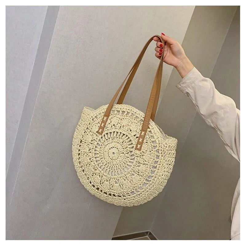 Woven Straw Circular Shoulder Bag - Glova