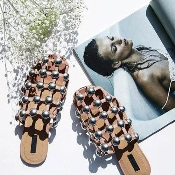 Xena Metal Studs Cage Slippers - 4 Colors - Glova