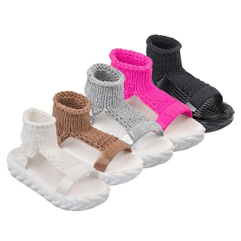 Yetia Chunky Knit Upper Gladiator Slippers - Glova