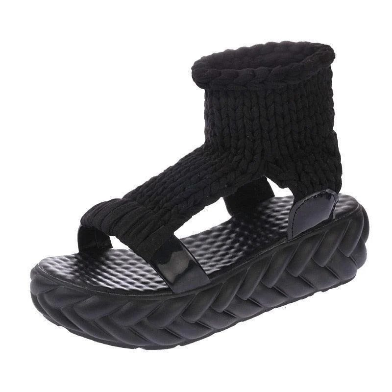 Yetia Chunky Knit Upper Gladiator Slippers - Glova