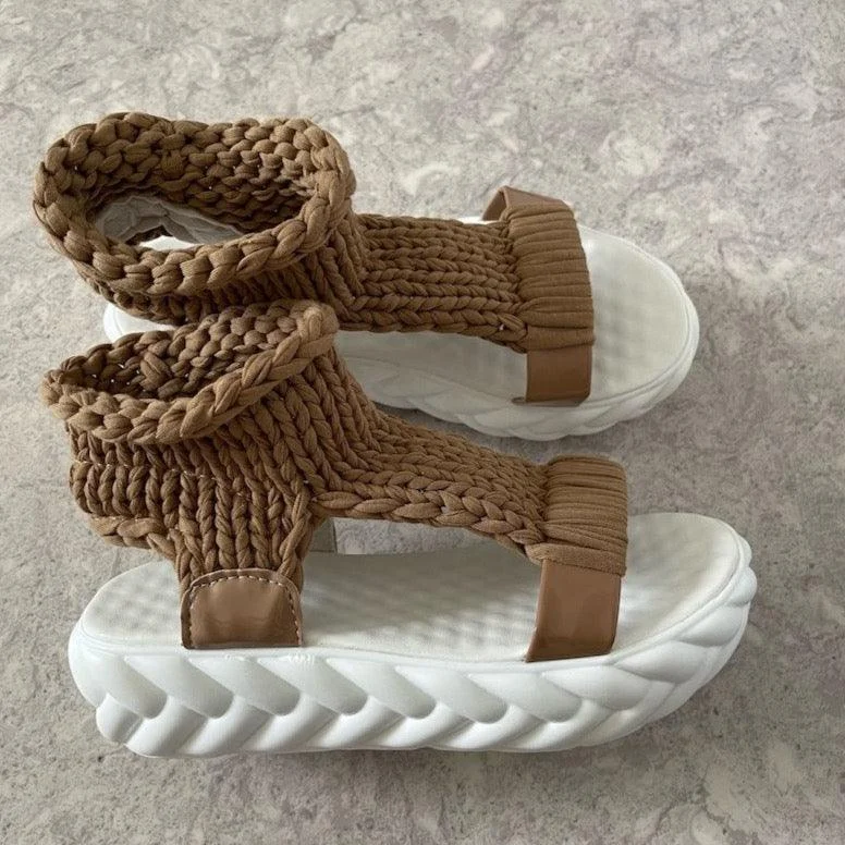 Yetia Chunky Knit Upper Gladiator Slippers - Glova