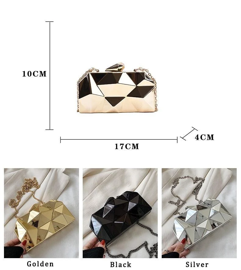 Yvette Metallic Triangle Cuboid Box Clutch Bags - 3 Colors - Glova