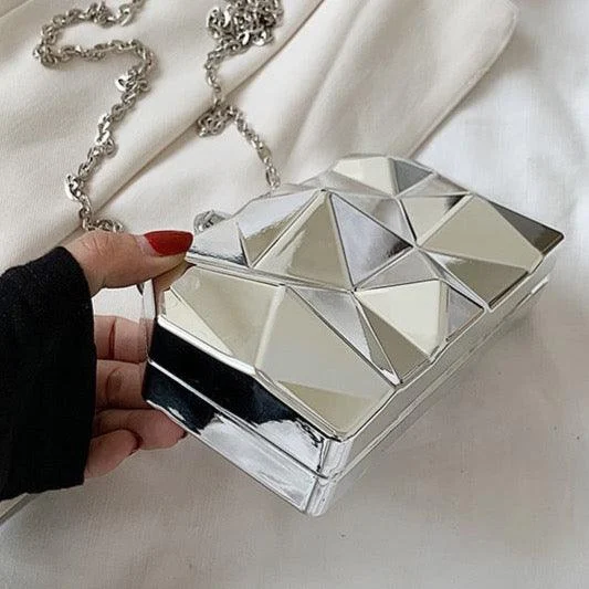 Yvette Metallic Triangle Cuboid Box Clutch Bags - 3 Colors - Glova