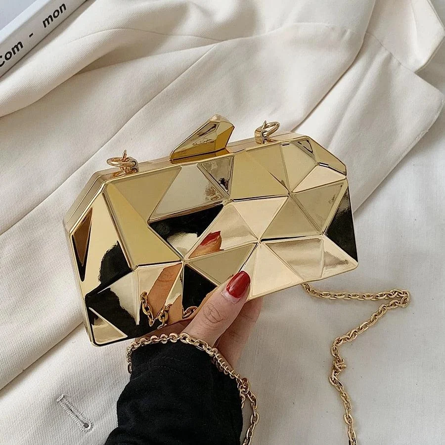 Yvette Metallic Triangle Cuboid Box Clutch Bags - 3 Colors - Glova