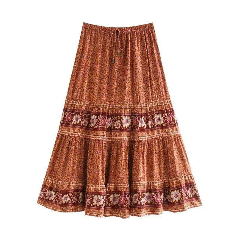 Zephyr Floral Midi Skirt in Brown - Glova