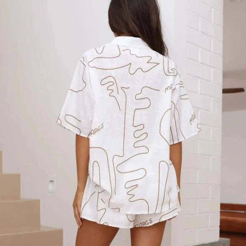 Zinnia Casual Line Drawing Print Shirts & Shorts Set - Glova