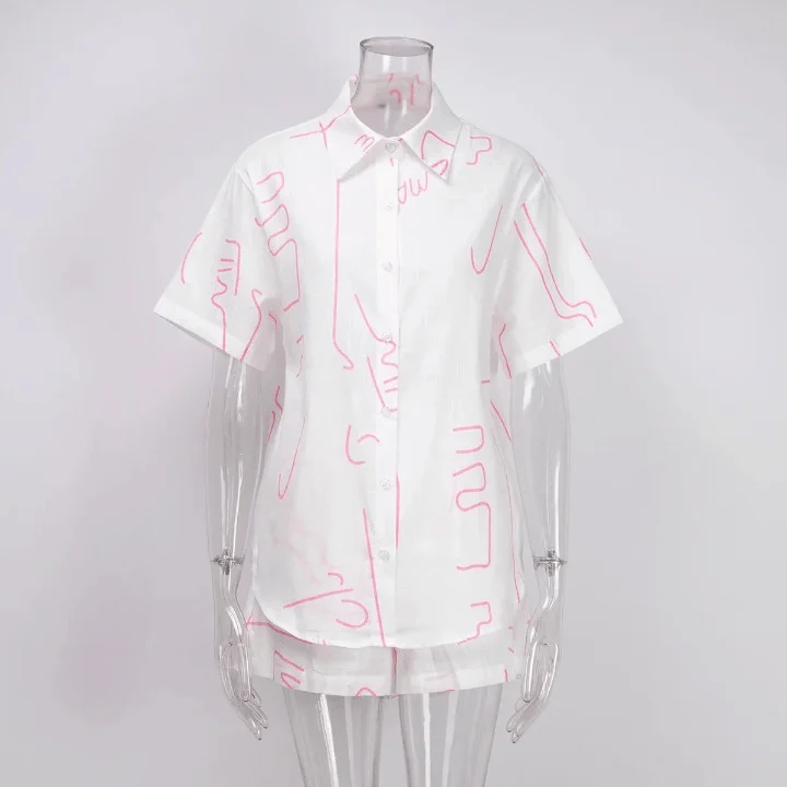 Zinnia Casual Line Drawing Print Shirts & Shorts Set - Glova