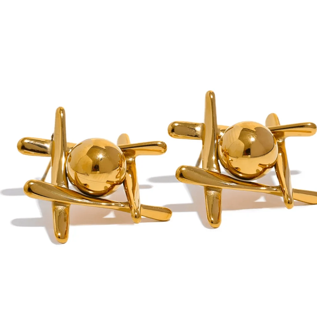 Ziva Geometry Sphere and Bars Stud Earrings - Glova