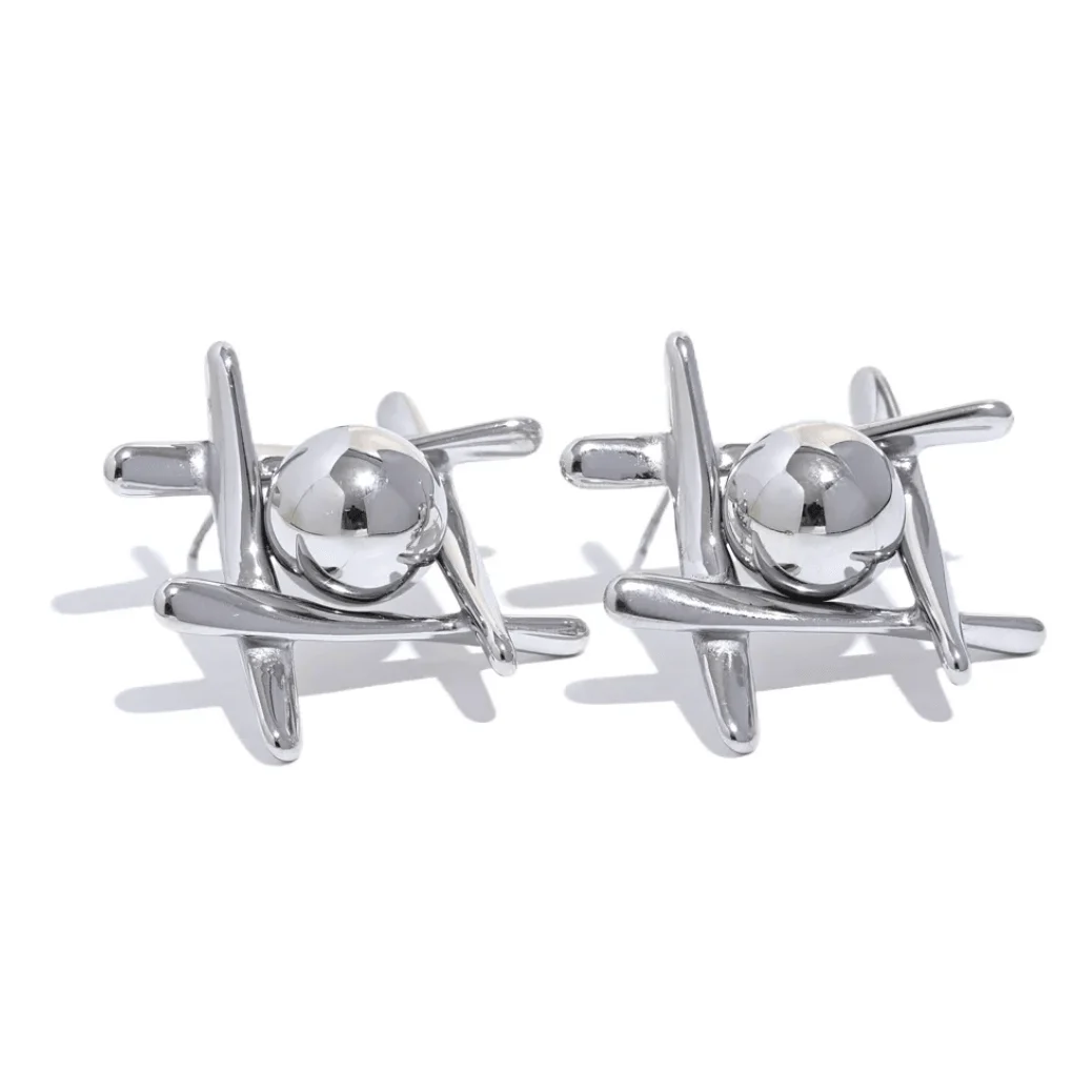 Ziva Geometry Sphere and Bars Stud Earrings - Glova