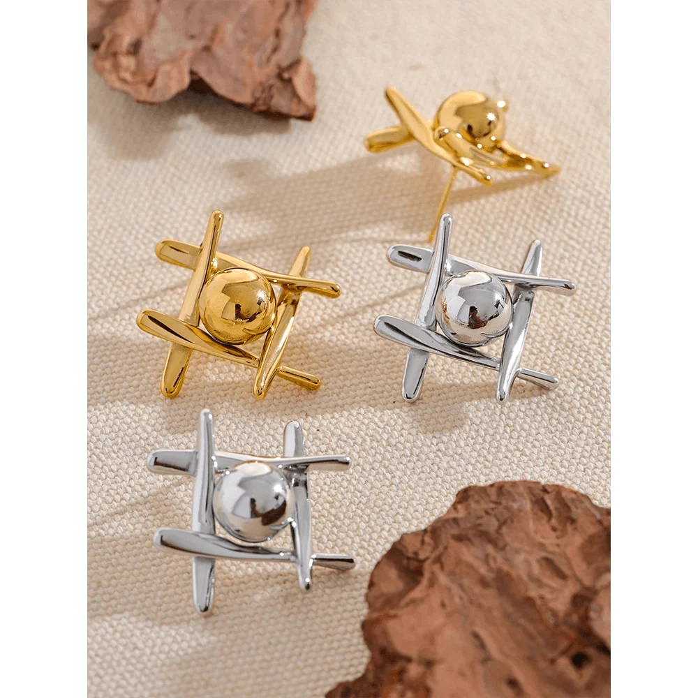 Ziva Geometry Sphere and Bars Stud Earrings - Glova