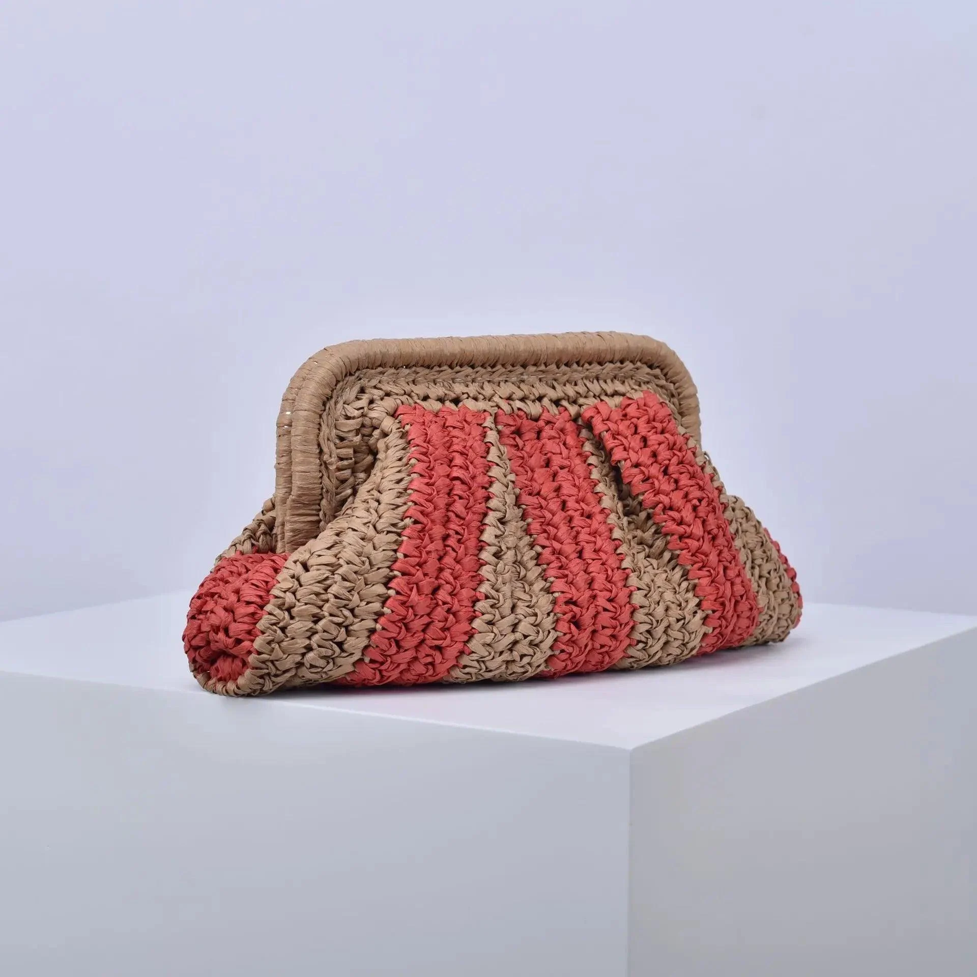 Zoe Bold Stipe Straw Clutch Bag - Glova